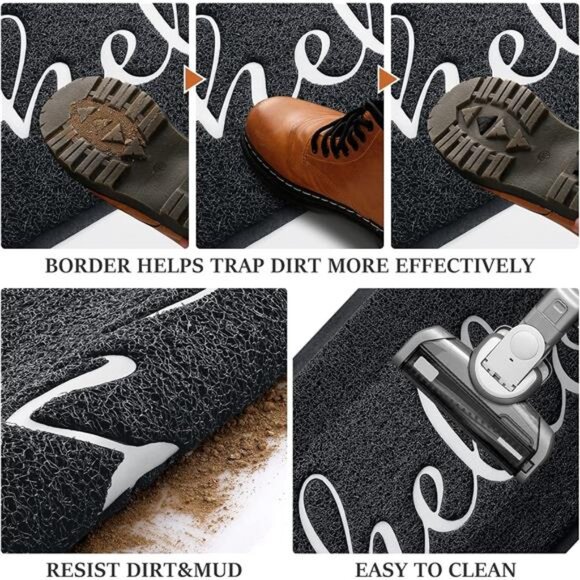 Door Mat (30"x17.5",Black), Welcome Mat Low Profile Front Doormat Floor Mat - Picture 5 of 7